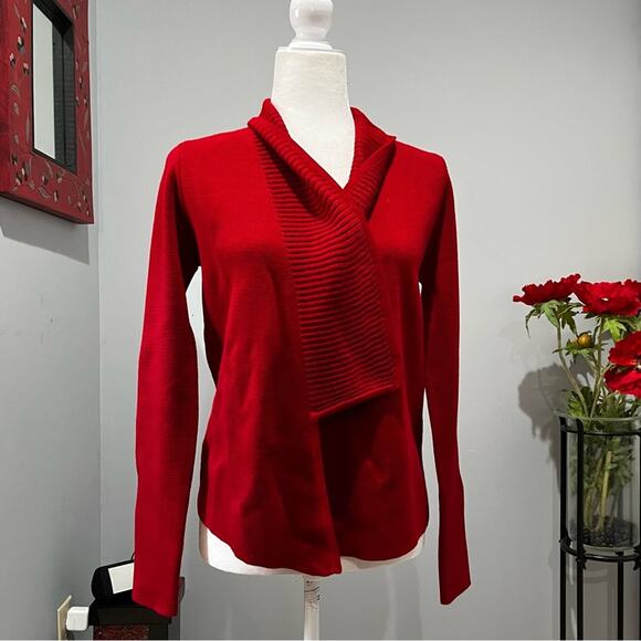 NEW Ann Taylor Loft Merino Wool Ribbed Shawl Collar Cardigan Sweater Red XS NWT - Picture 7 of 14
